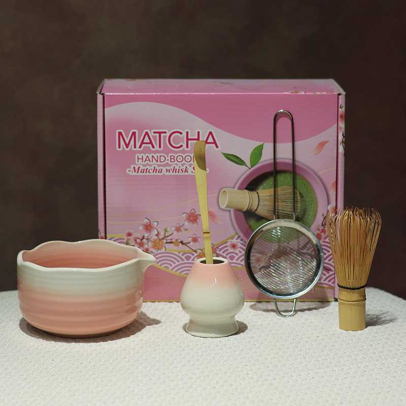 花口グラデーショングレーズ抹茶ボウル口付き抹茶道具セット日本製窯焼き粗陶茶ボウル百本立抹茶|undefined