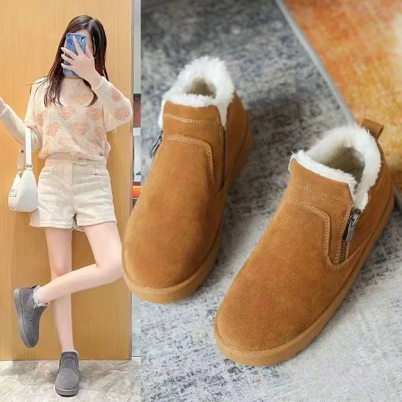 Новые снежные сапоги модные повседневные хлопчатобумажные туфли зимой теплые женские туфли на молнии толстые хлопчатобумажные туфли толстые теплые туфли