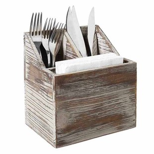 Amazon's Hot Model Wooden Double-Compartment Three-Compartment Tableware Tissue Storage Box Spoon Shovel Chopsticks Tableware Storage Box Storage