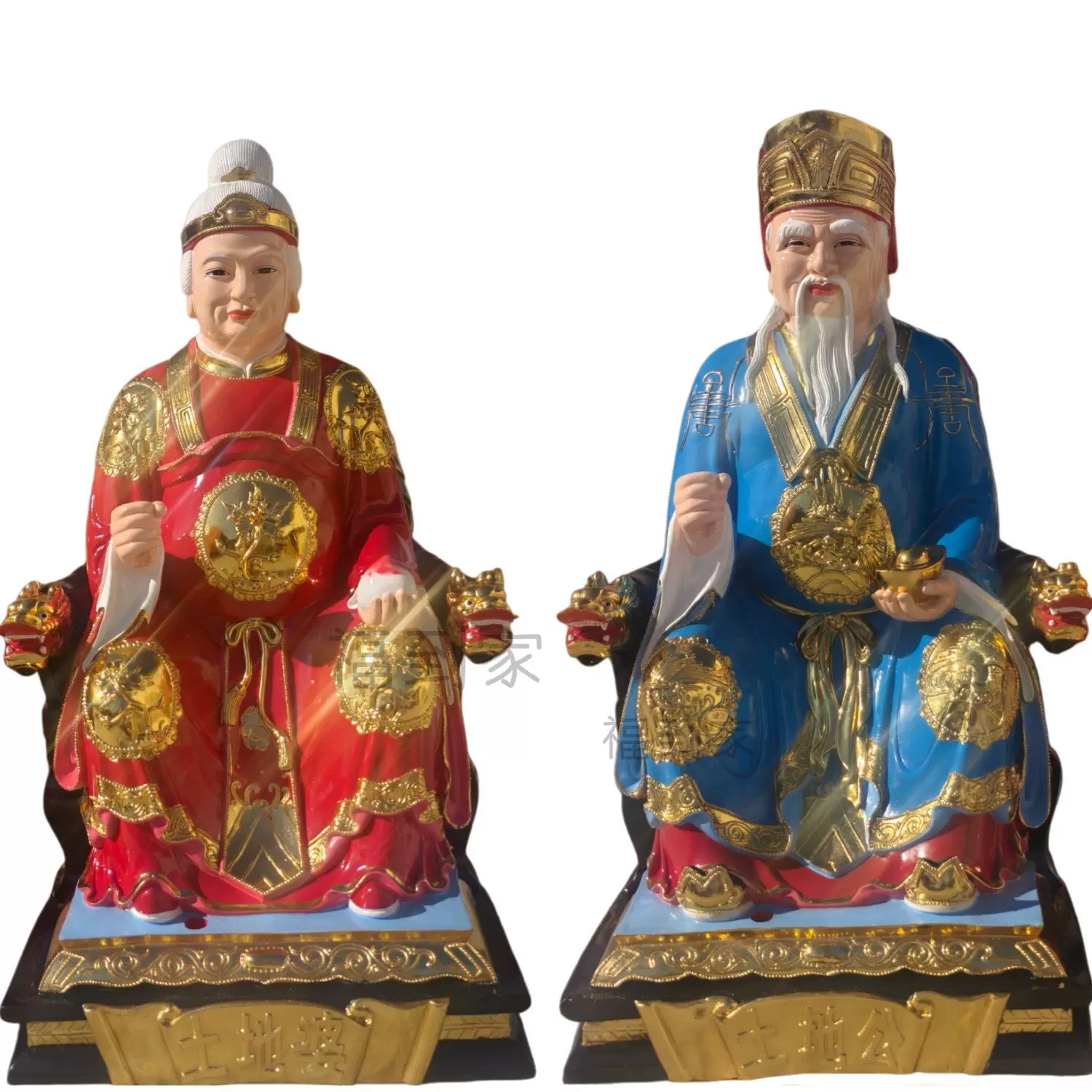 1.1米土地公 土地婆神像福德正神真身土地爷树脂彩绘佛像厂家直销