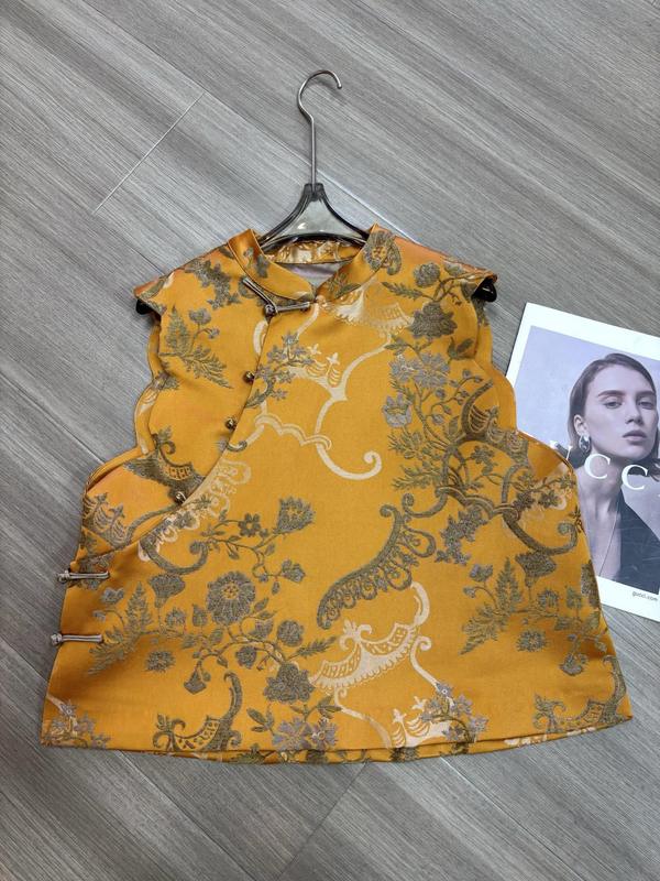 南油批发秋季新款新中式绸缎光泽感宋锦提花立领斜襟叠穿气质马甲|undefined