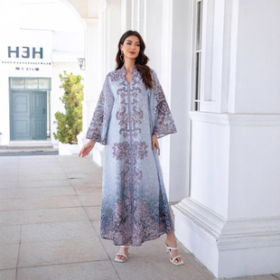 Popular Cross-Border Middle Eastern Muslim Dress Robe Chiffon Printed Hot Diamond Arabic Abaya Dress