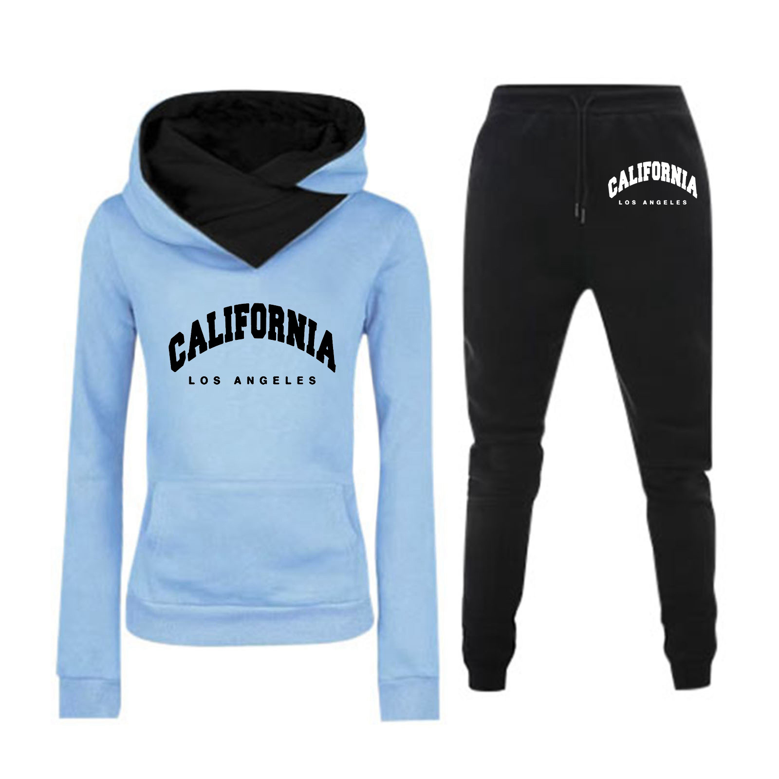 Amazon otoño y invierno suéter set comercio exterior Europa y América de tamaño grande casual damas dos piezas set de letras deportivas suéter con sombrero