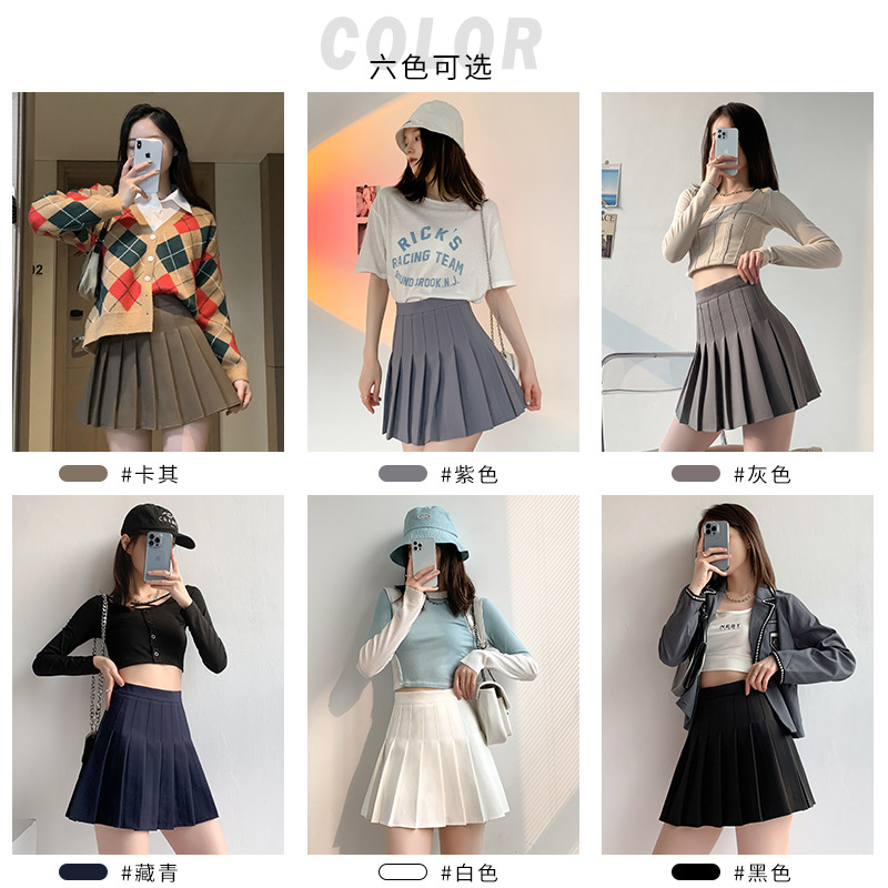 Pleated Skirt Short Skirt Women's Summer and Korean Edition High Waist Plaid Autumn and Winter New Anti Walking Light Show Thin JK Black A-line Half length Skirt