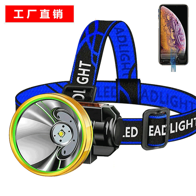 Transfronterizo LED fuerte cabeza de luz de la batería de litio de pesca al aire libre del desgaste de la cabeza del faro linterna multifunción ventas directas de la fábrica