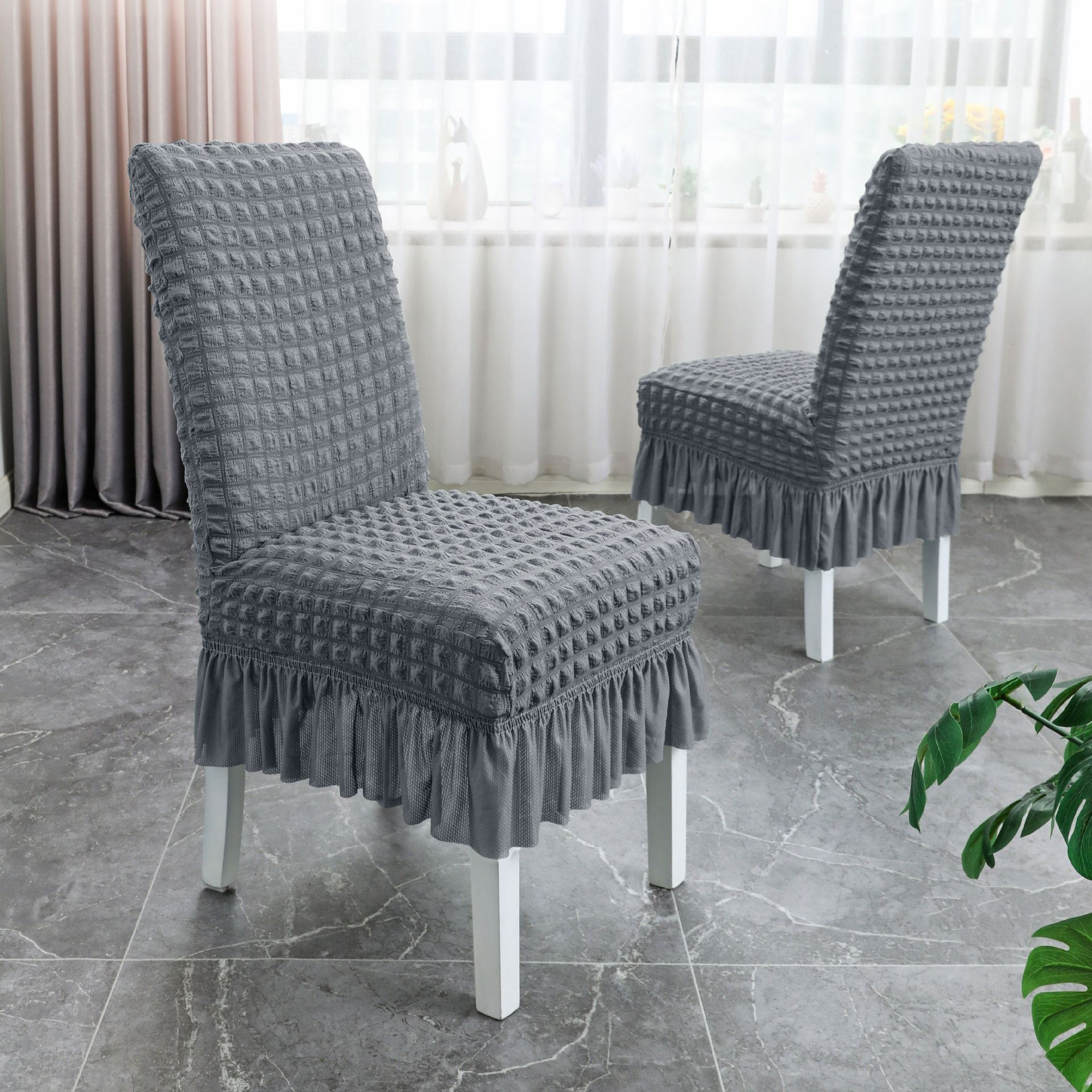 Nuevo estilo silla cubierta Seersucker falda integrada todo incluido sala de estar mesa de comedor silla cubierta universal engrosada ins estilo