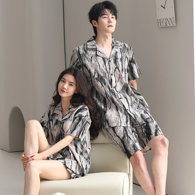 Pajamas de algodón para mujeres 2025 nuevo hombre de verano gran pareja de mangas cortas para mujeres con cojín de pecho conjunto de ropa para el hogar
