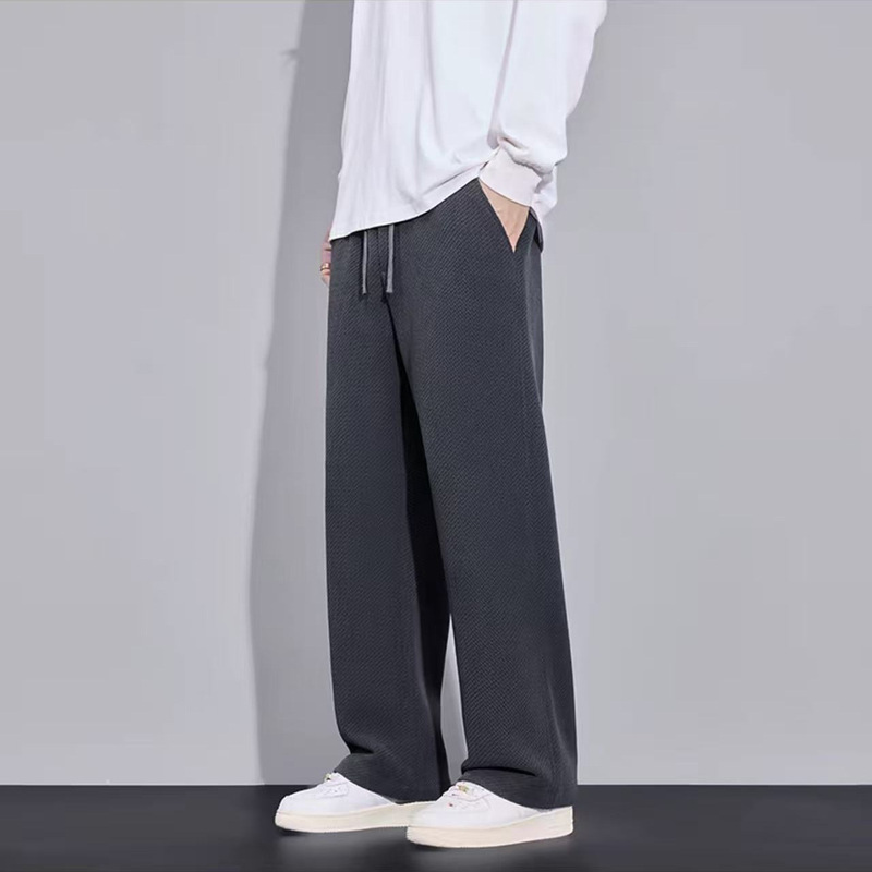 秋季新款斜纹针织休闲裤垂感挺括显瘦潮流直筒长裤宽松高品质男裤|undefined