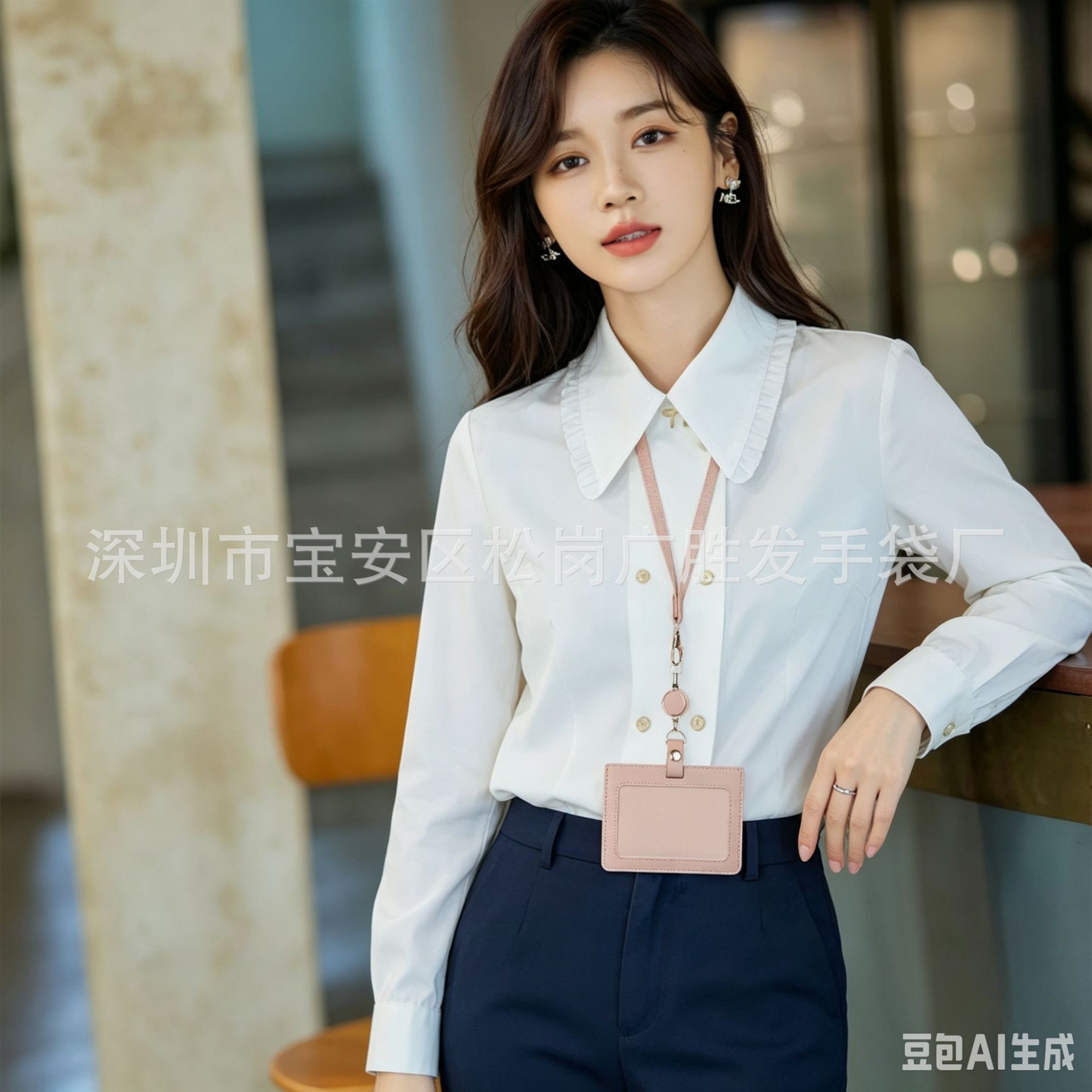 New Style Workplace Id Card Leather Holder, Multifunctional Stretchable Buckle Work Badge, Id Lanyard Card Holder