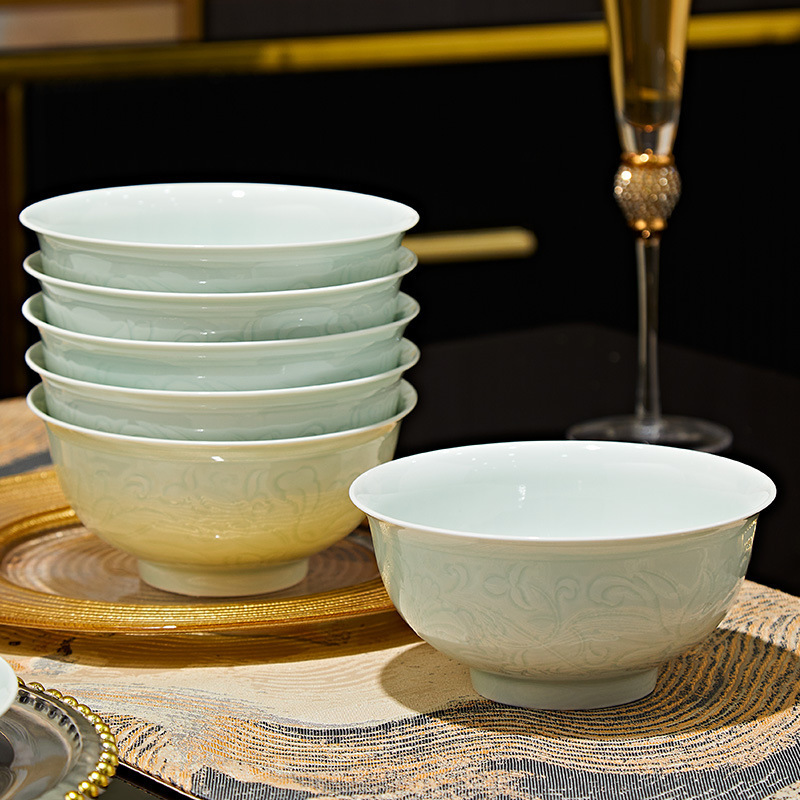 Jingdezhen Song's Aesthetics High-Temperature Celadon Porcelain Tableware Set High-End Ceramic Bowls and Plates Set for Home Use and Housewarming