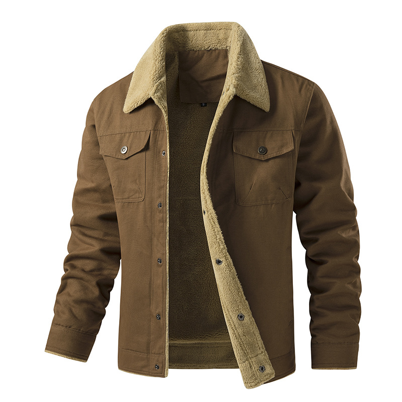 Herbst und Winter Herren mittleren Alters Multi Bag mit Plüsch Stoff Arbeitskleidung, lässige Plus Größe Baumwolljacke, warme Jacke_voghion.com