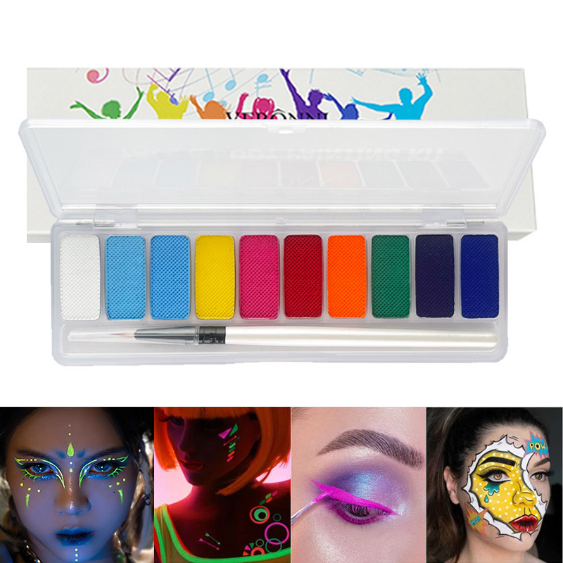 Cross-border 12-color fluorescente soluble en agua pintura corporal Cara color burlas maquillaje Copa Mundial ventiladores pintura al óleo