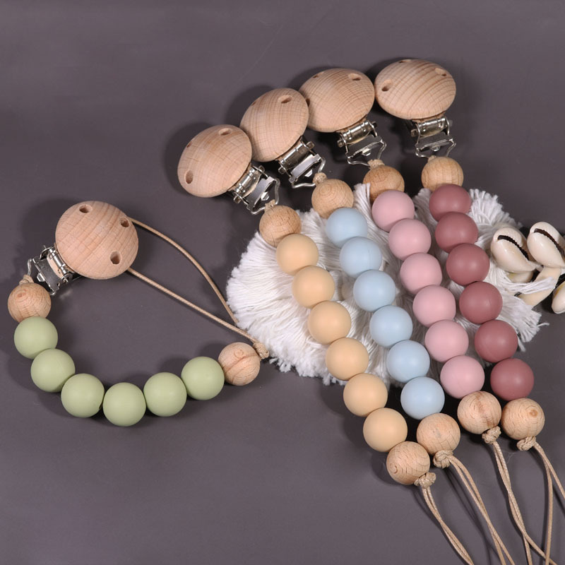 Ins Scandinavian Style Maternal and Infant Products Pacifier Beech Silicone Pacifier Chain Amazon Export Anti-Fall Chain