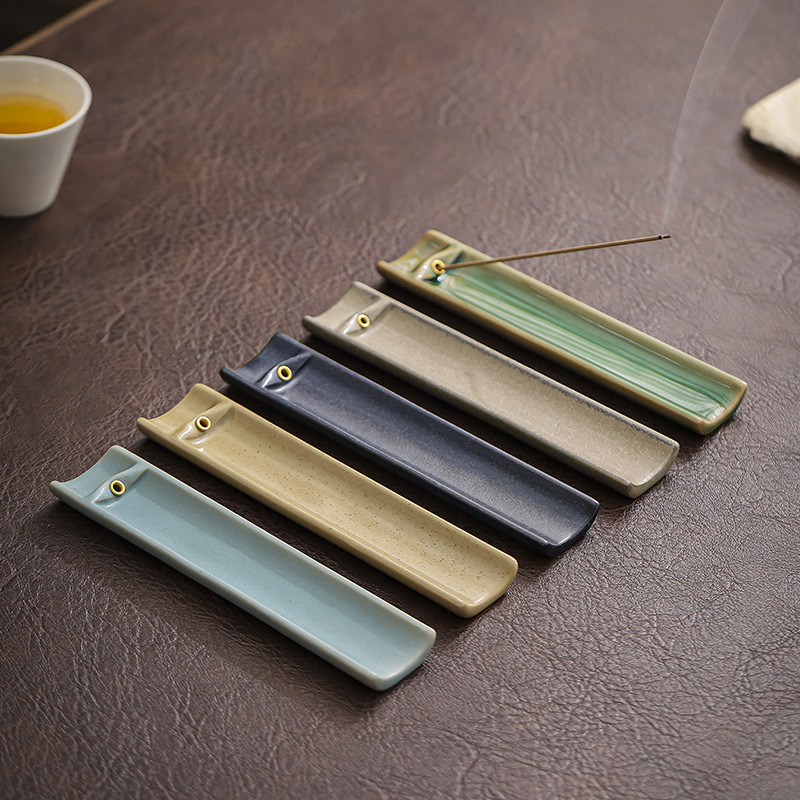 禅意陶瓷竹片线香插日式香座香盘插香器 茶道创意卧香炉 家用香托