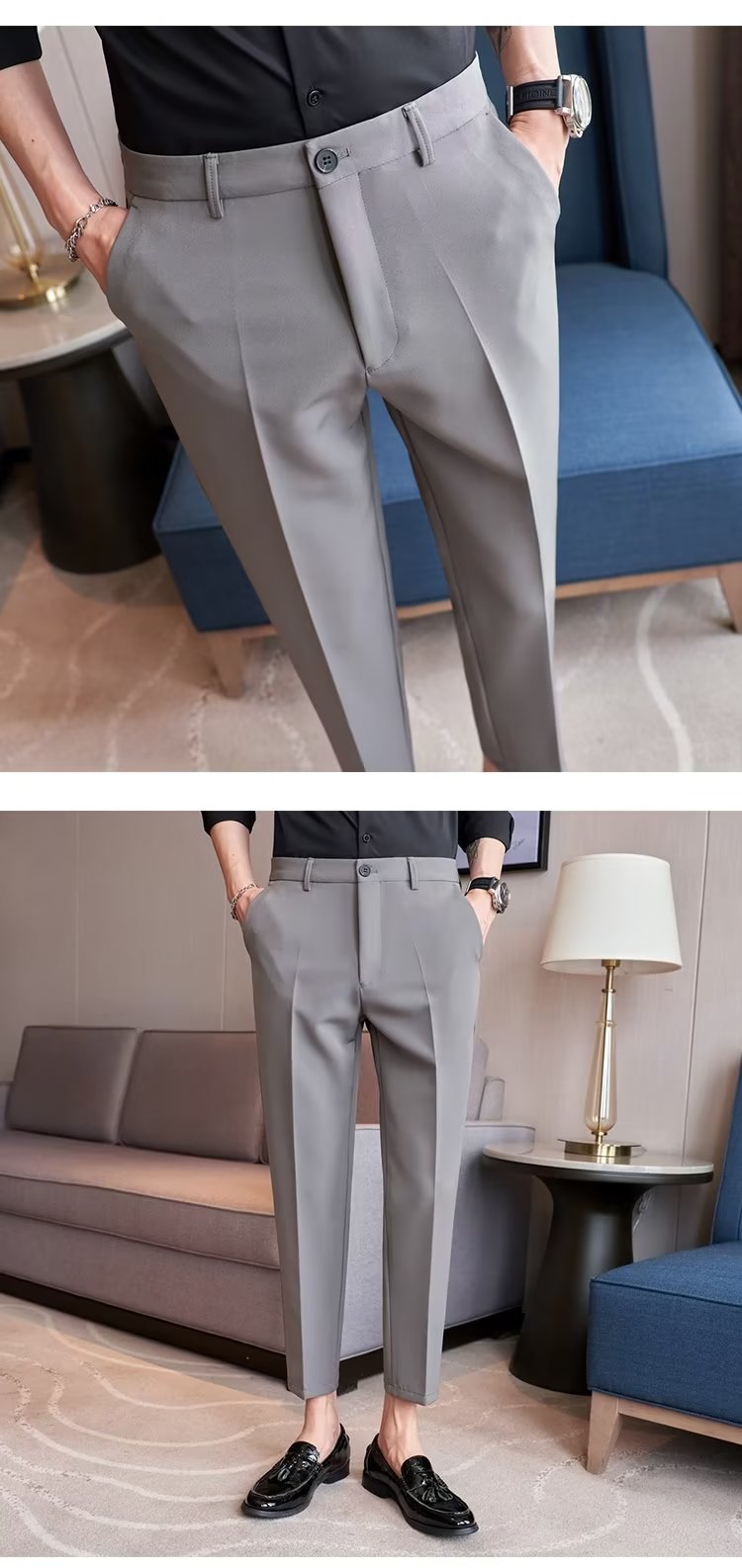 Thin Casual Cropped Pants For Men's Summer New Drop Feeling Western Pants Korean Version Trendy Thin Leg Straight Leg Long Pants_voghion.com