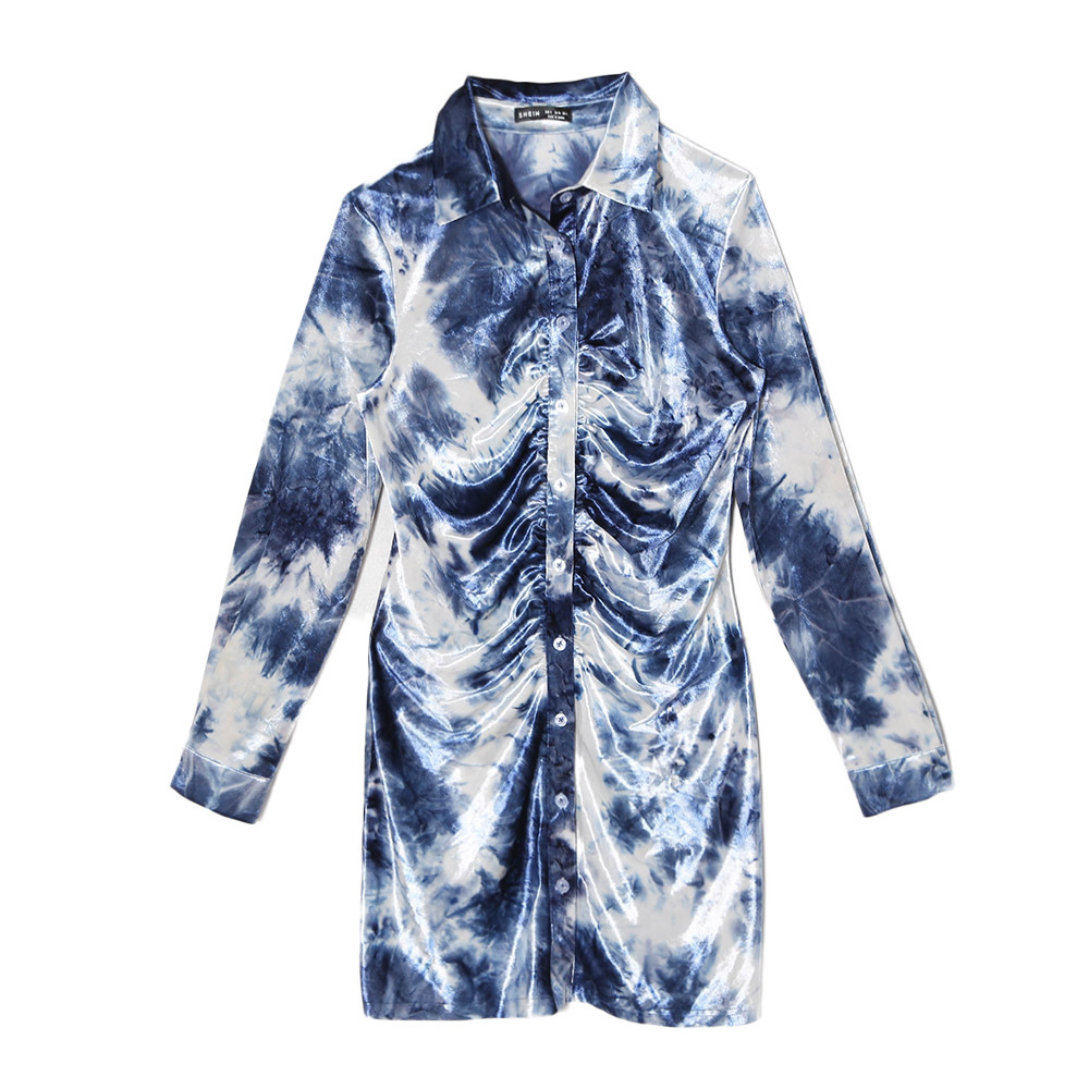 Women Wholesale Velvet Tie-Dye Shirt Dresses