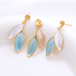 Douyin Popular Pearl Earrings for Women Two-Color Leaf Morandi Fresh Earrings Accessories S925 Silver Needle Earrings Accessories