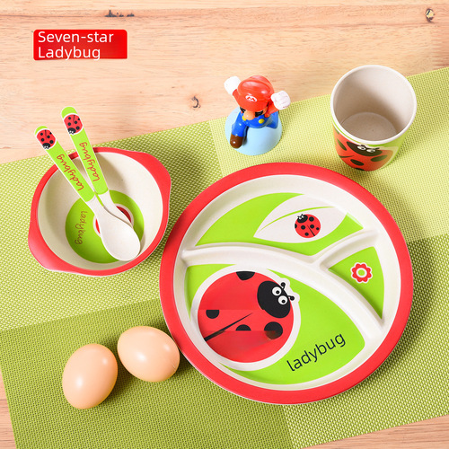 Cute cartoon children's bamboo fiber tableware eco-friendly children's eating baby food dinner plate kindergarten breakfast soup bowl