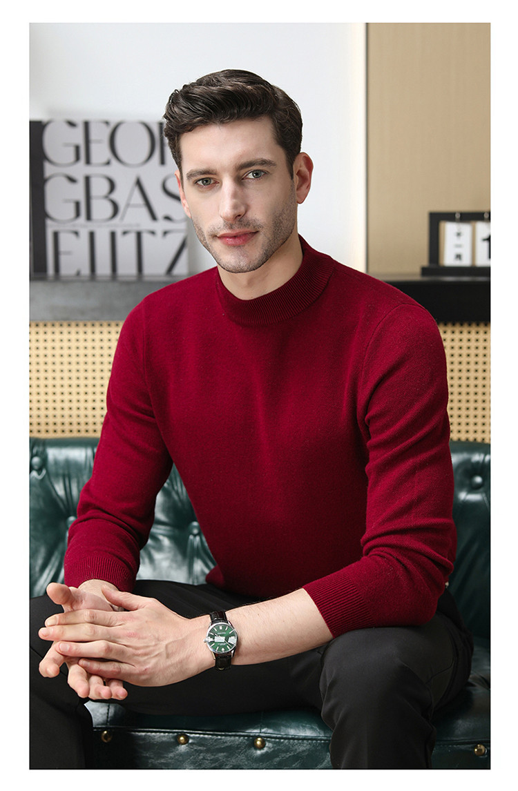 Otoño y invierno nuevo suéter de manga larga camiseta de punto de hombre casualidad de color sólido cuello medio alto grueso camiseta de punto de color sólido