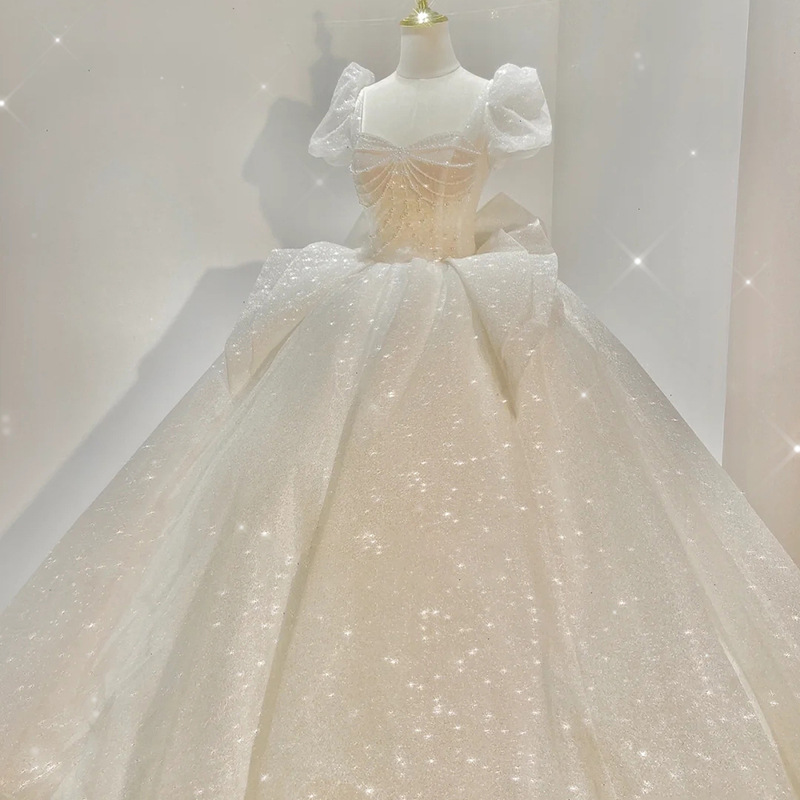 Vestido de Novia Principal 2025, Nuevo Estilo, Textura de Alta Gama, Verano, Estilo Francés Retro, Talla Grande, con Cola Ligera, Elaboración Artesanal D93 image 5