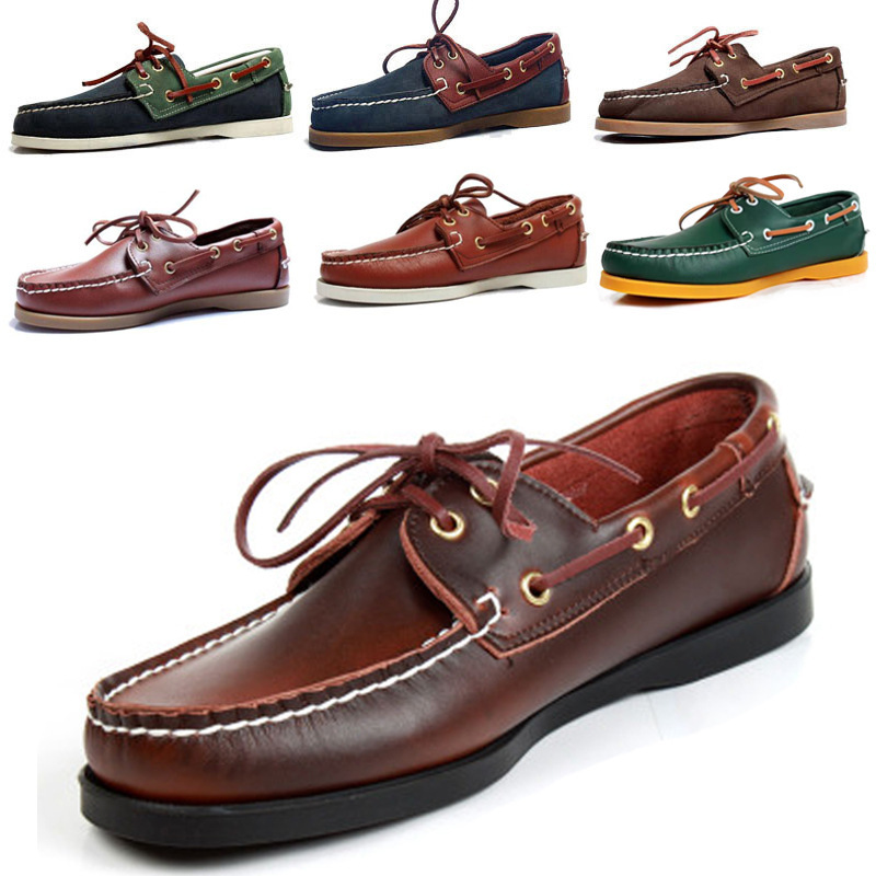 Men's Boat Shoes Retro Lace-Up Sailing Shoes Genuine Leather Breathable Loafers Unisex Boat Shoes