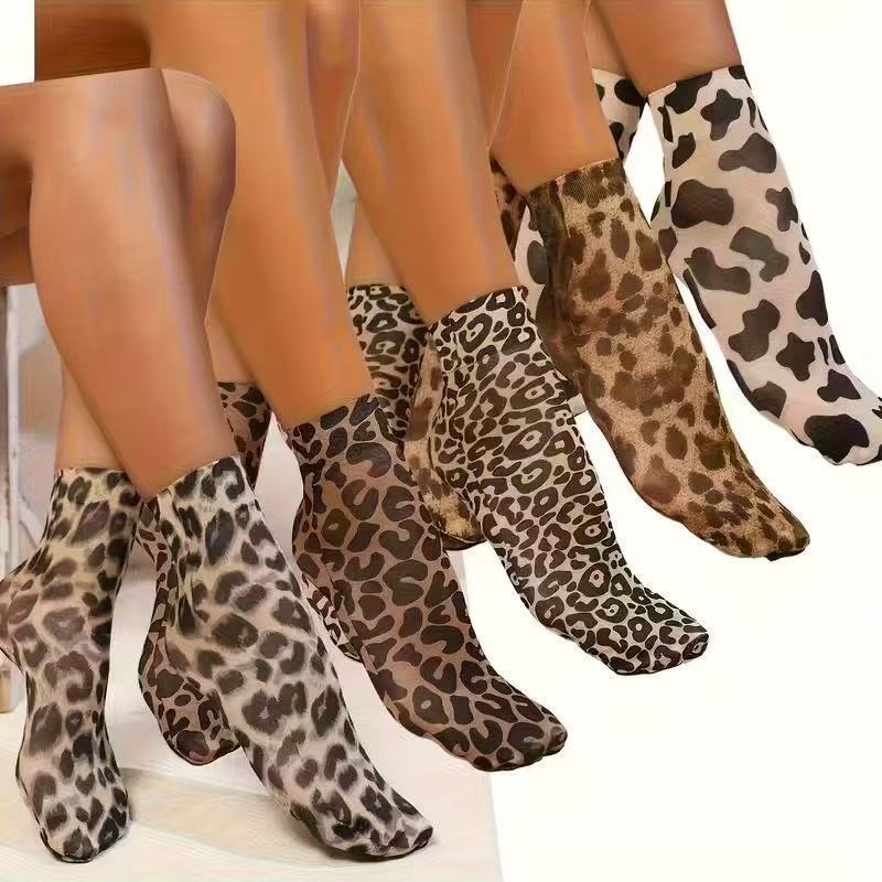 Cross-border explosives hot wholesale 50D leopard print large flower printing color socks sexy girl wind summer breathable
