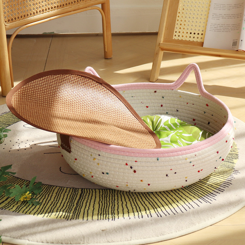 컬러풀한 폼폼 - 핑크 + 그린 코튼 패드 + 매트