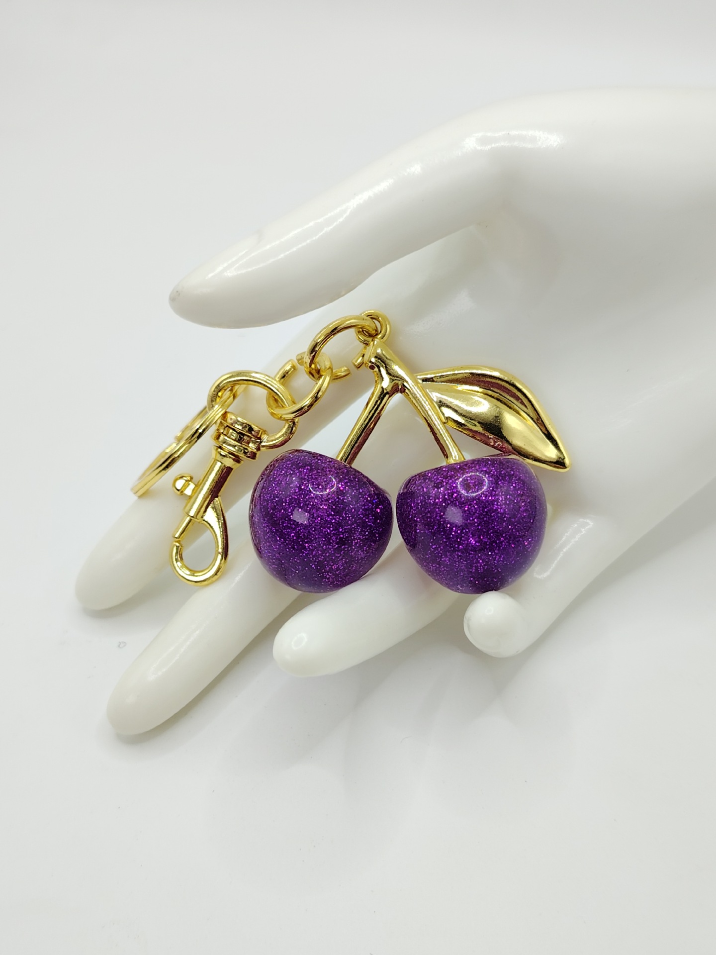 Adorno de llavero de cereza grande de cristal de alta calidad colgante de equipaje de fruta de imitación de cristal colgante de equipaje de cereza