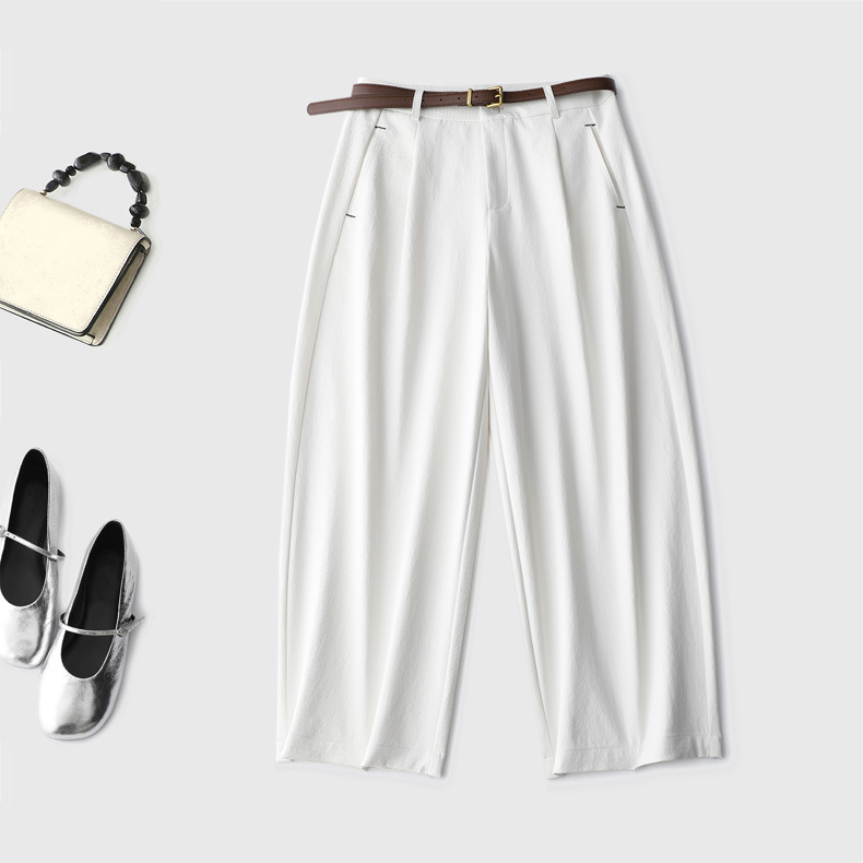 Old Money Style High-Waisted Wide-Leg Cropped Trousers for Petite Individuals, with a Draped Effect, Belt Included, Suitable for Work and Casual Wear Old Money Style High-Waisted Wide-Leg Cropped Trousers for Petite Individuals, with a Draped Effect, Belt Included, Suitable for Work and Casual Wear