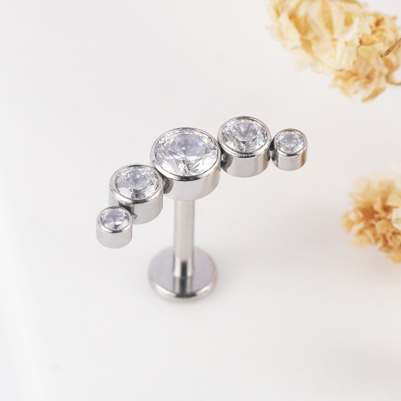 G23 Titanium Diamond Lip Nail Row Diamond Zircon Tongue Nail ASTM F-136 Ear Stud Ear Bone Nail Piercing Jewelry detail image 7