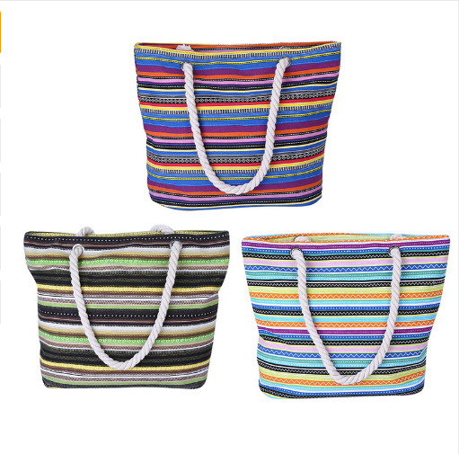 Women's Medium Polyester Cotton Stripe Vacation Beach Square Zipper Shoulder Bag display picture 3