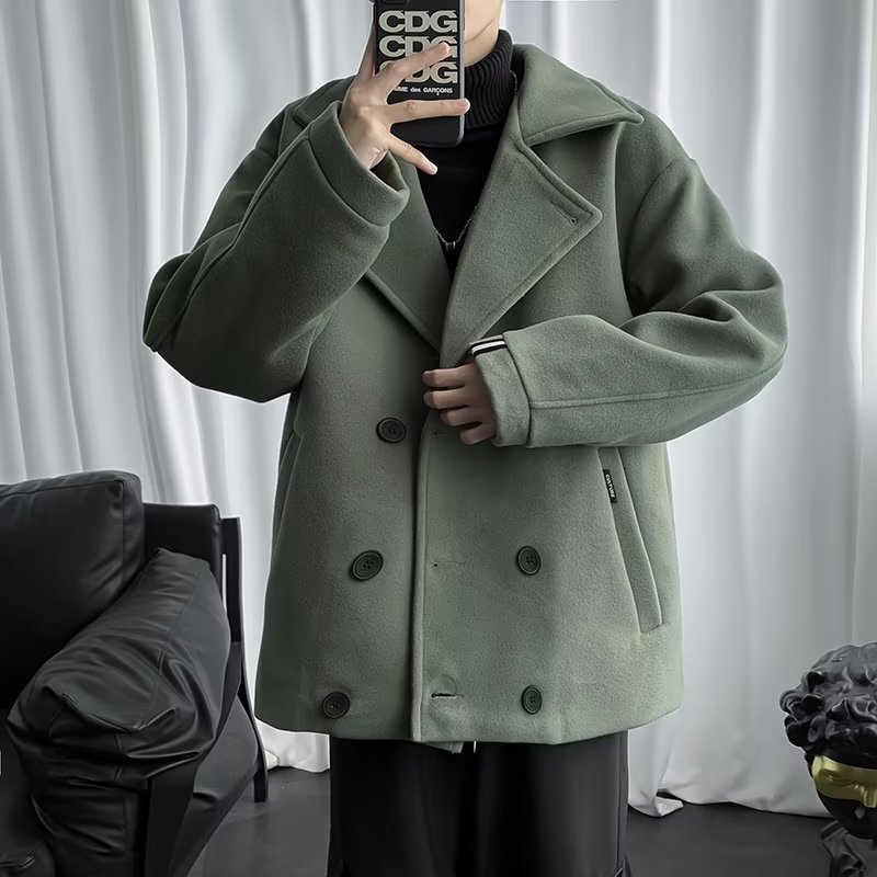 Abrigo de lana de los hombres corto otoño e invierno abrigo de lana marca de moda más tamaño cazadora casual moda coreana moda de los hombres