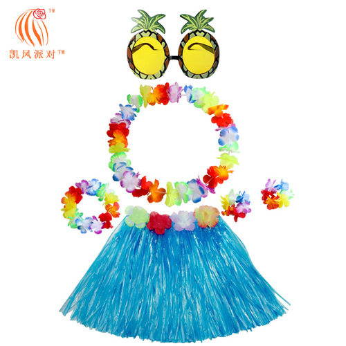 Hawaii 30CM single-layer grass skirt classic garland four-piece set pineapple glasses 6-piece combination set