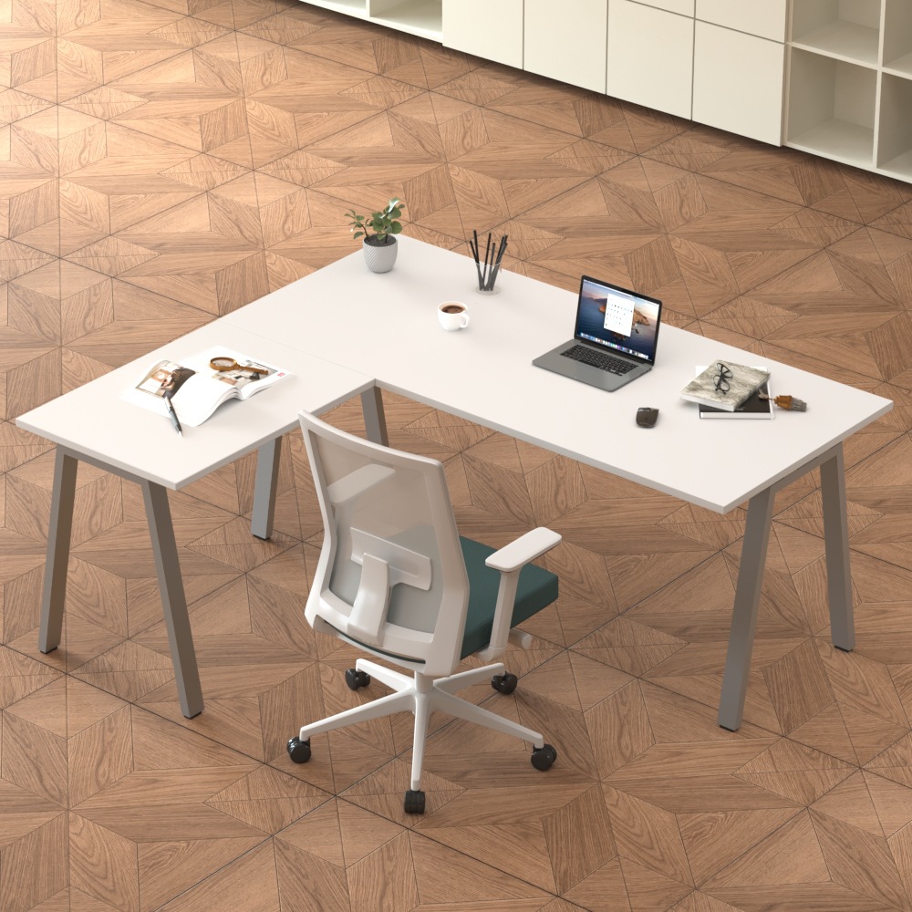 Tablero de melamina L-mesa de oficina fábrica de muebles de oficina transfronterizos simple mesa de trabajo marco de acero mesa de computadora de esquina