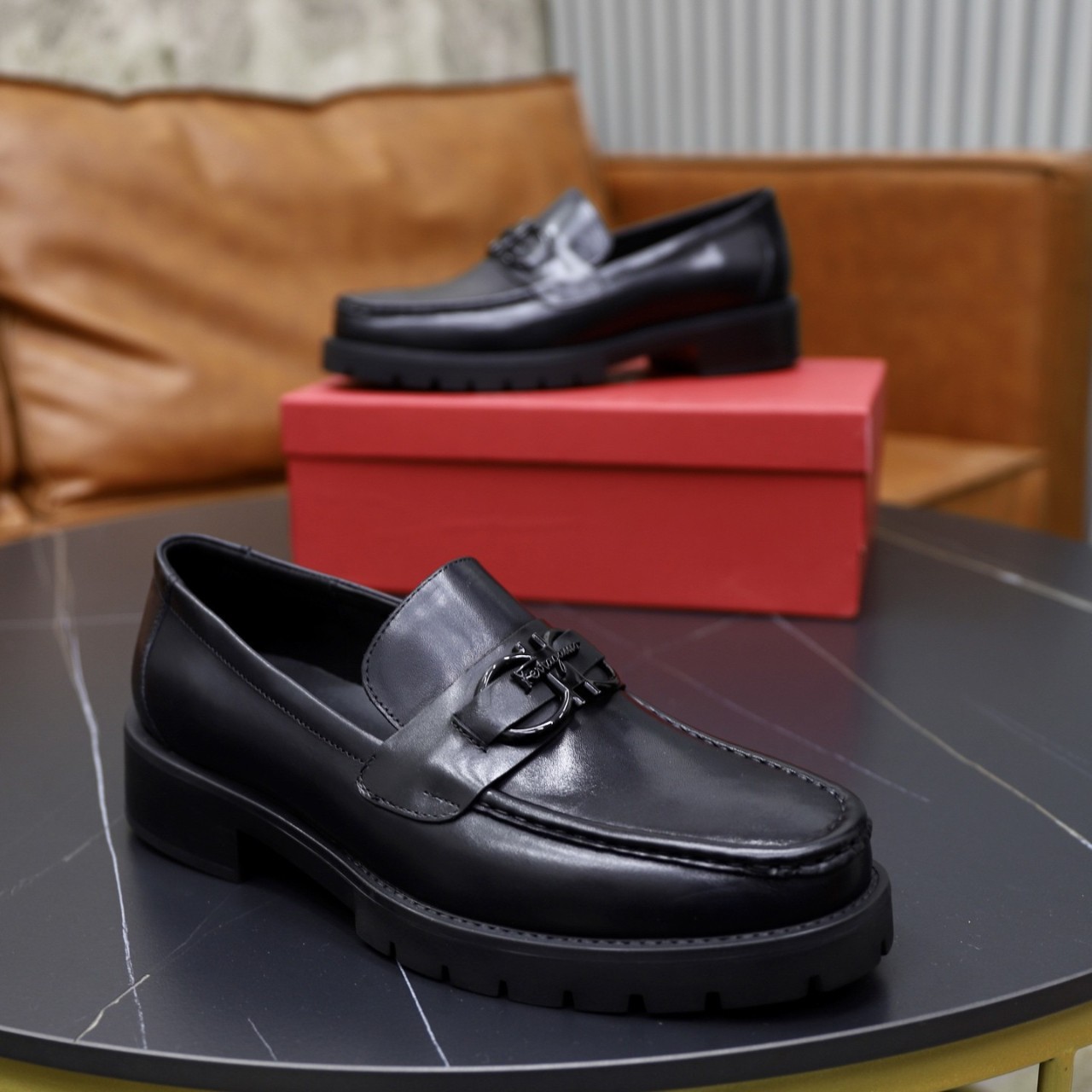 1:1 Original Box Shoes Men's Trendy New Style Thick-Soled Slip-On Genuine Leather Business Casual Loafers British Style Men's Shoes