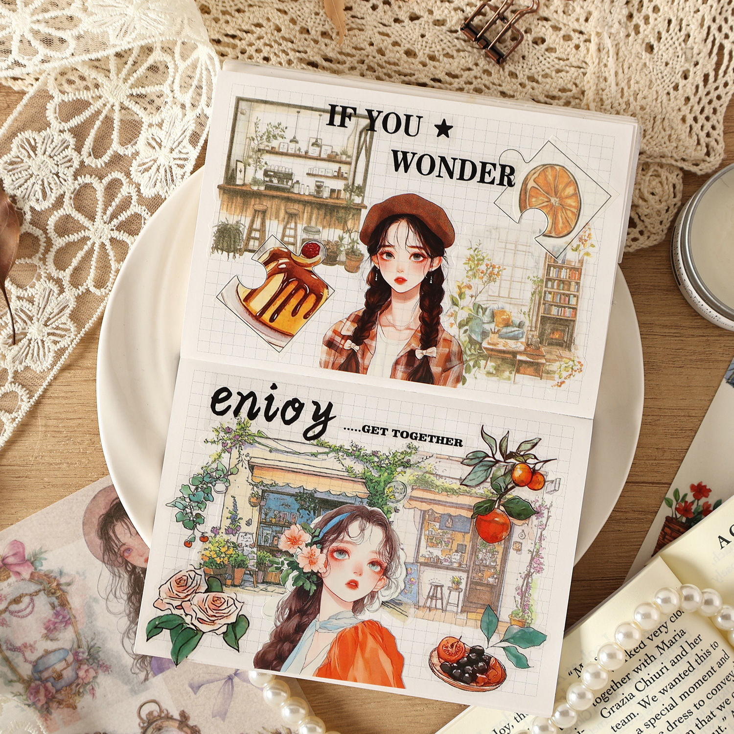 Huaxin Fenglai Personajes de paisajismo Bolsa de pegatinas de cuentas a mano Pegatinas de pet retro transfronterizas Pegatinas de material de decoración de cuentas a mano de bricolaje