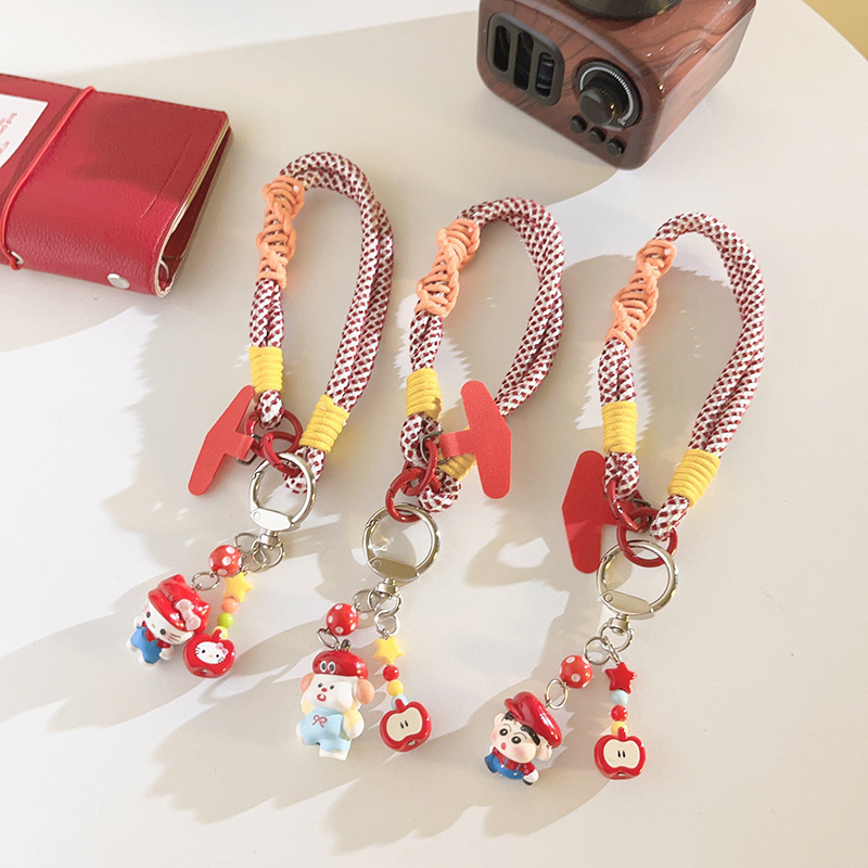 Phone Case Lanyard Dopamine Red Apple Kt Cat Pendant Keychain Wrist Strap Rope Bag Short Lanyard Universal
