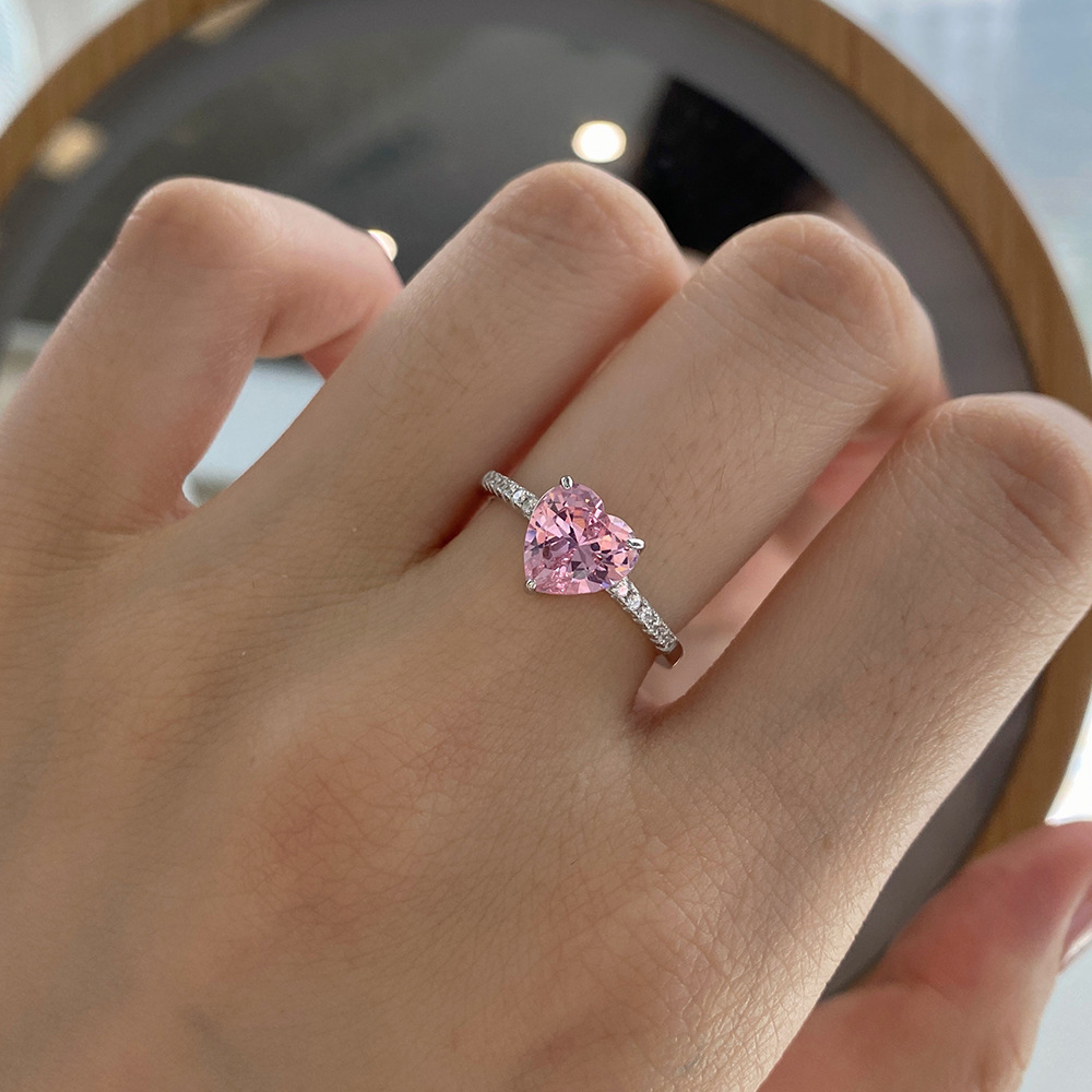 12g Weight Gem Inlay Material 925 Sterling Silver Heart Shape Gem Rings