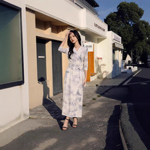 法式浪漫印花长款连衣裙修身显瘦茶歇裙女PG DVF裹身裙2025新夏季
