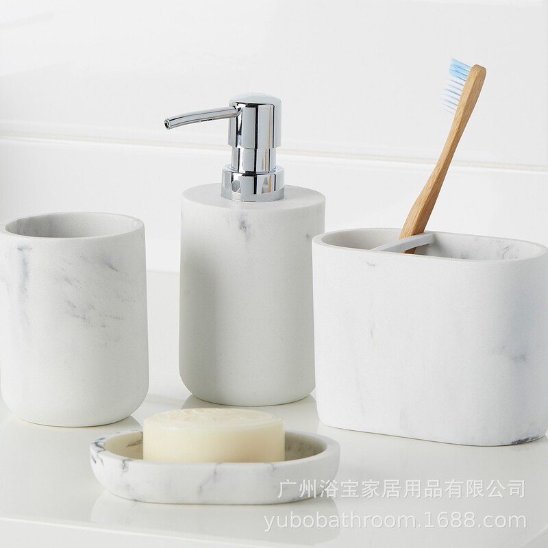 Replica Marble Hotel Resin Bathroom Kit Supplies 7-piece Set Trash Can Tissue Box Hotel Room Kit