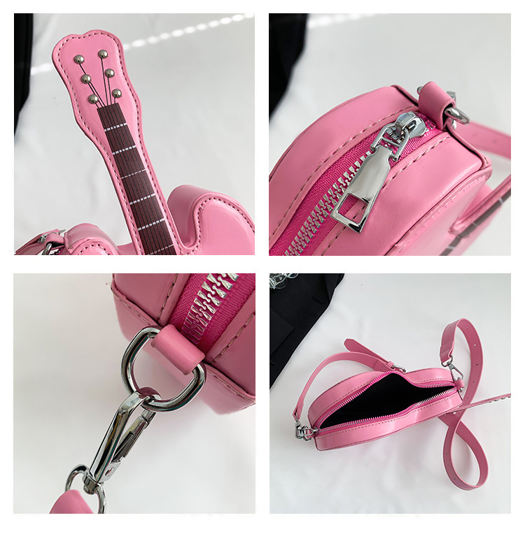 396g Weight Polyester Lining Material Zipper Closure Type Single Shoulder Strap Strap Type Shoulder Bag Bags Type Street, Shopping Occasion Pu Leather Material Guitar Pattern All Seasons Season Women's Gender Streetwear Style Oval Shape Small Size Women's Small Pu Leather Guitar Streetwear Oval Zipper Shoulder Bag 2