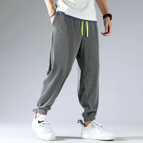 Insect-repellent summer ice silk pants, thin and loose men's 9-inch harem ankle pants, breathable quick-drying casual pants