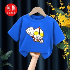 跨境電商童裝奧特曼卡通圖案印花純棉短袖男女童T恤休閒圓領上衣