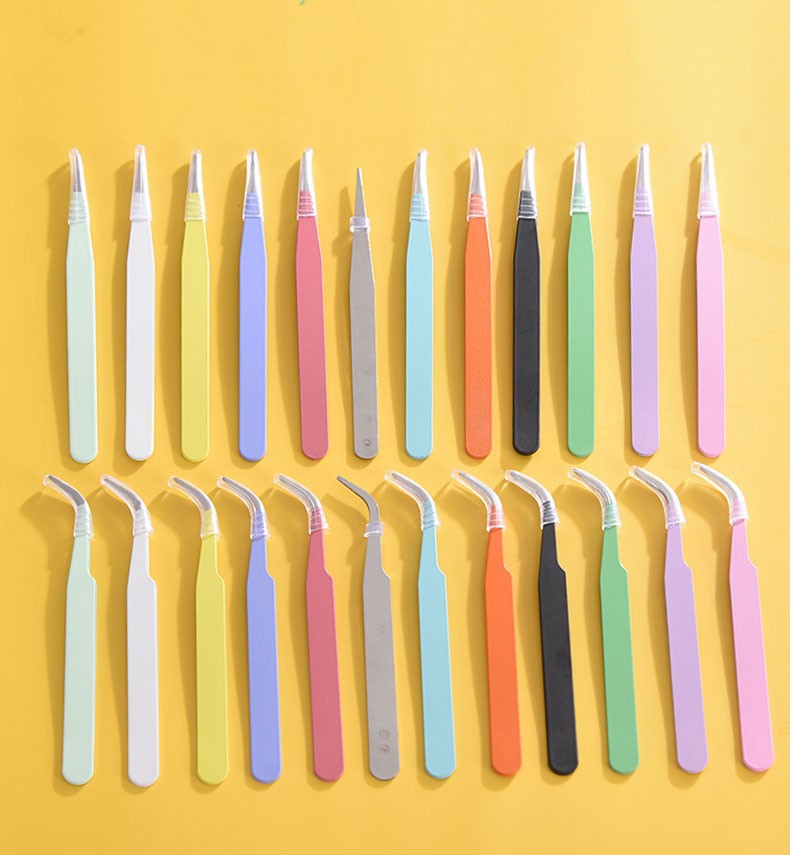 105mm不锈钢弯头镊子手帐咕卡直头弯头手工彩色镊子