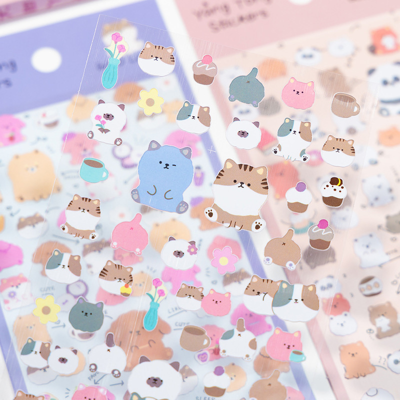 かわいい猫、犬、オウムのハンドブック、漫画の動物ステッカー、子供用手作りのご褒美、携帯電話の水カップの装飾ステッカー|undefined