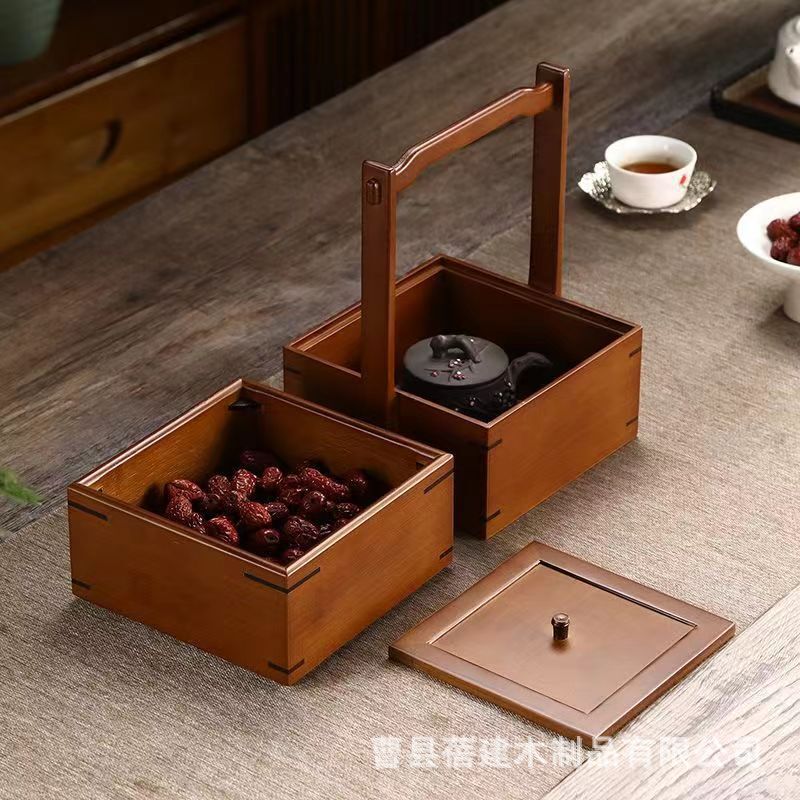中秋月餅箱木製二層ペストリースナックギフト包装箱レトロハイエンドポータブルドライフルーツバスケット|undefined