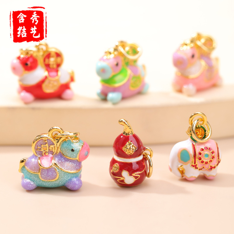 纯铜景泰蓝烧蓝马上有钱葫芦吊坠配件 diy手工配饰手链项链配件坠|undefined