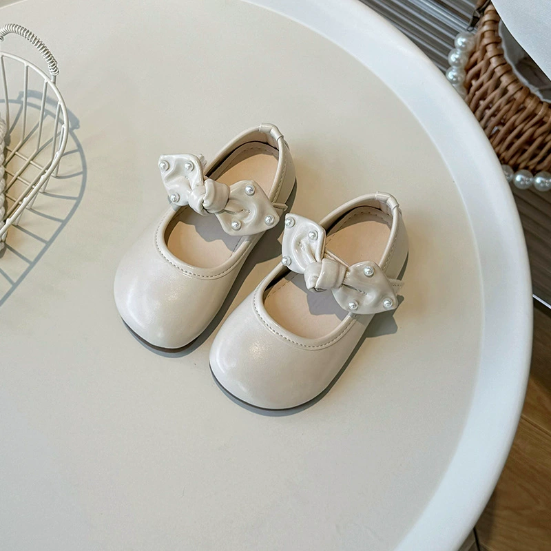 Soft children's fashionable shoes with bow for leather shoes for princess, 2024 years, autumn, trend of season, soft sole