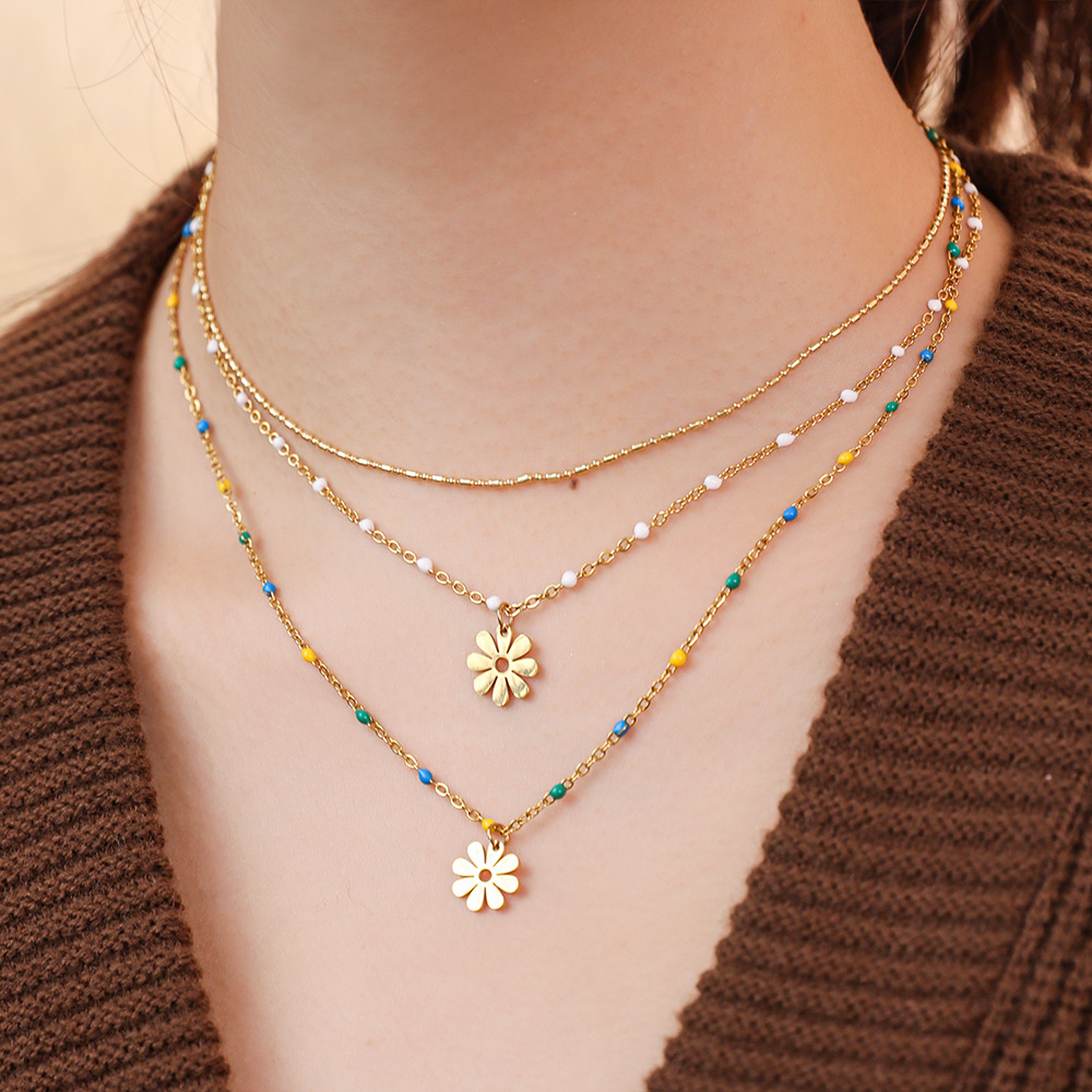 25g Weight Layered Necklaces Classification 1 Piece Quantity Holiday Occasion Stainless Steel Material Flower Pattern Women's Gender Plating Design Vacation Style Vacation Flower Stainless Steel Plating Layered Necklaces 14