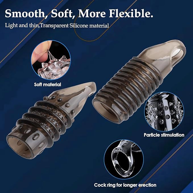Wolf-Tooth Textured TPE Condom Sleeve, Thickened Delay Design, Transparent Adult Set — detail image 14